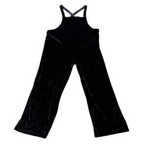 Urban Outfitters Black Crushed Velvet Cropped Overalls Women L Stretch Casual 90